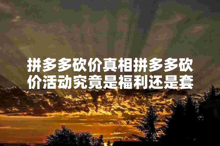 拼多多砍价真相拼多多砍价活动究竟是福利还是套路呢？