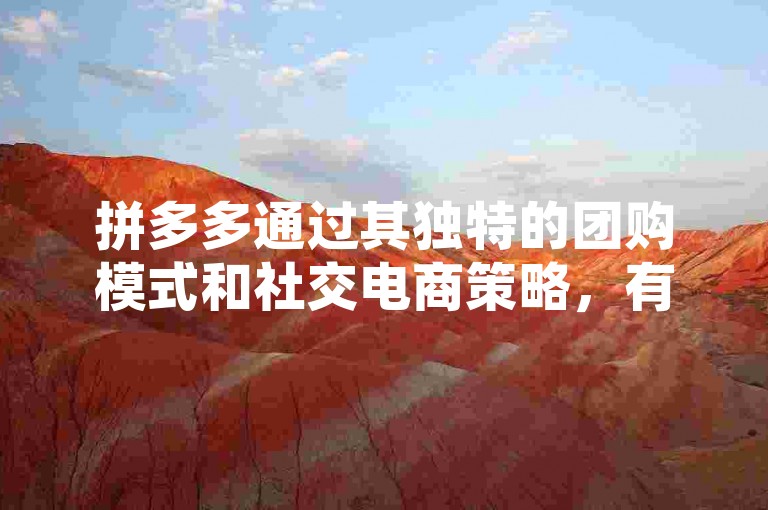 拼多多通过其独特的团购模式和社交电商策略，有效地吸引了大量用户，并借助大数据分析优化商品推荐，从而在激烈的市场竞争中展现出显著的优势。