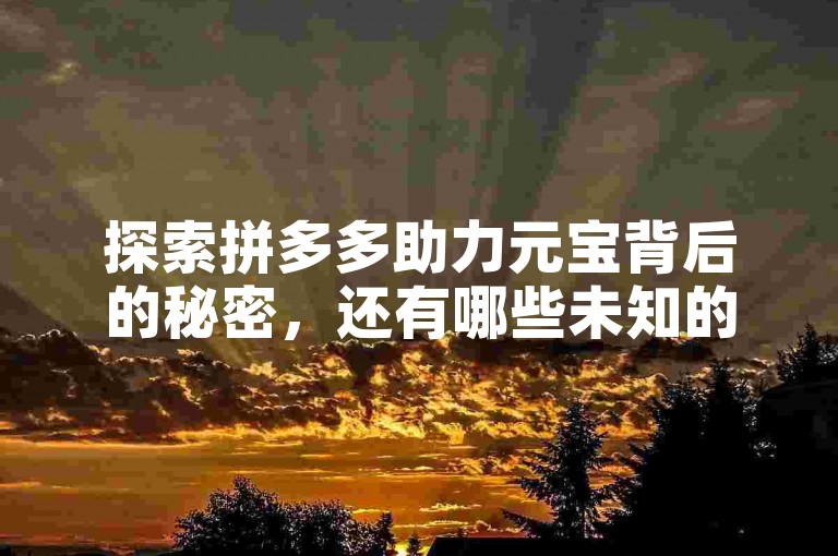 探索拼多多助力元宝背后的秘密，还有哪些未知的惊喜等待着我们？
