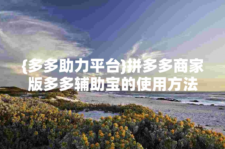 {多多助力平台}拼多多商家版多多辅助宝的使用方法是什么？
