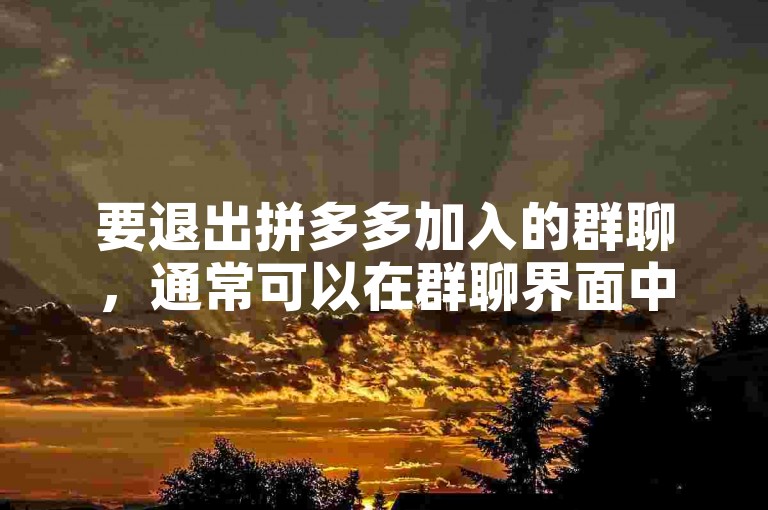 要退出拼多多加入的群聊，通常可以在群聊界面中寻找设置选项，然后选择退出群聊来完成操作。
