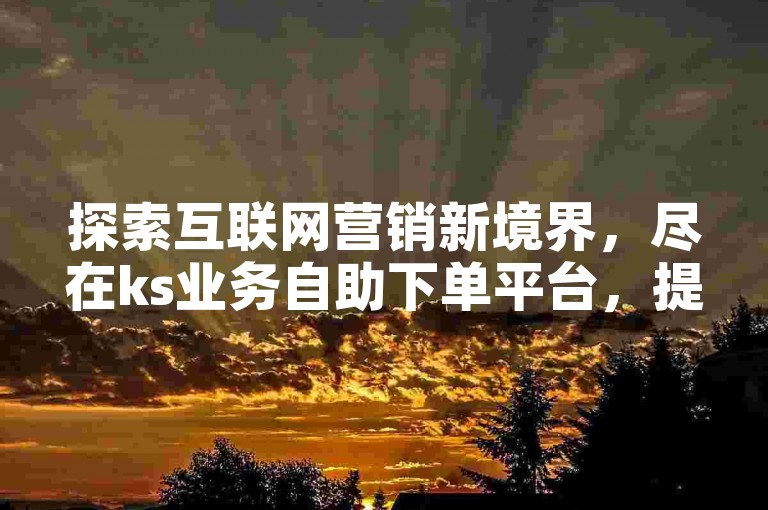 探索互联网营销新境界，尽在ks业务自助下单平台，提供最低价货源及抖音、快手粉丝增长服务。