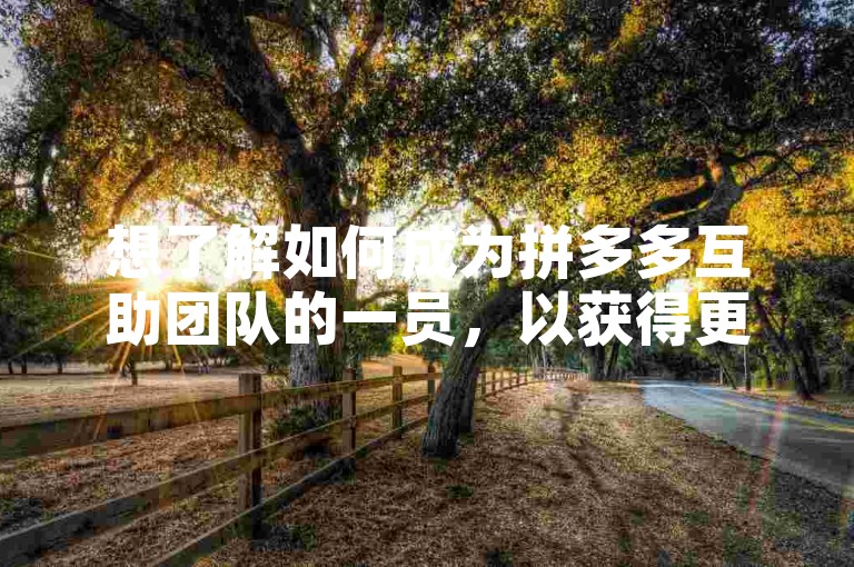 想了解如何成为拼多多互助团队的一员，以获得更多支持和帮助吗？