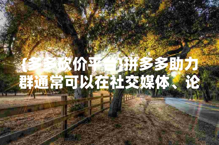 {多多砍价平台}拼多多助力群通常可以在社交媒体、论坛或专门的拼多多互助群组中找到。