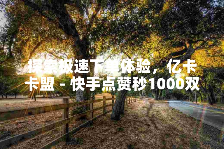 探索极速下单体验，亿卡卡盟 - 快手点赞秒1000双击仅需0.01元，小白龙马山肥大地房产装修 - 抖音业务在线下单秒到账，热血重燃！