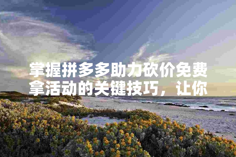 掌握拼多多助力砍价免费拿活动的关键技巧，让你轻松获得心仪的商品。