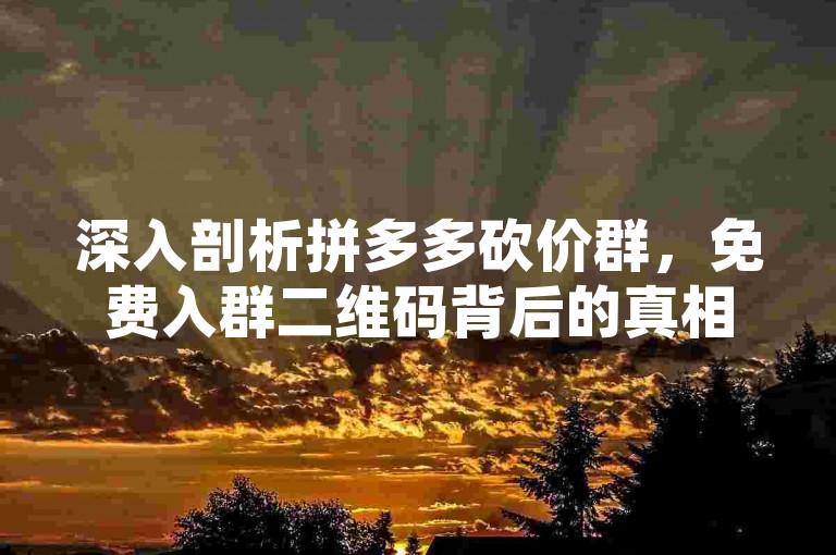 深入剖析拼多多砍价群，免费入群二维码背后的真相解析。