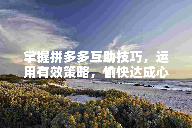 掌握拼多多互助技巧，运用有效策略，愉快达成心愿！
