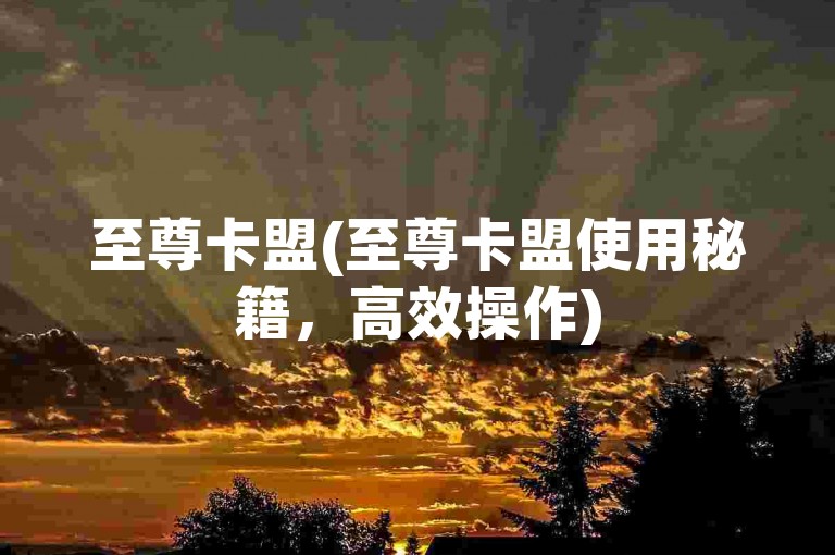 至尊卡盟(至尊卡盟使用秘籍，高效操作)