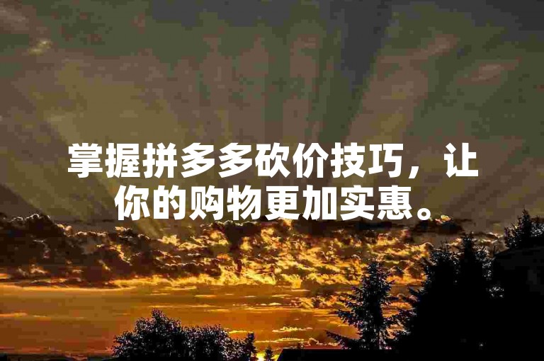 掌握拼多多砍价技巧，让你的购物更加实惠。