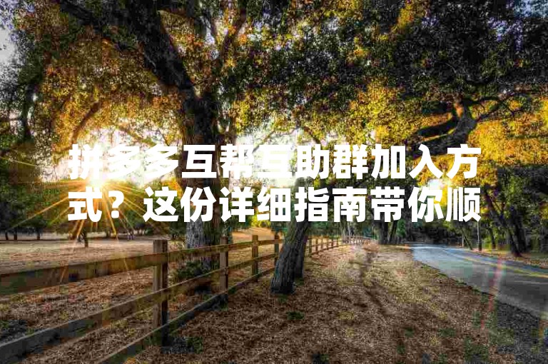 拼多多互帮互助群加入方式？这份详细指南带你顺利找到组织。