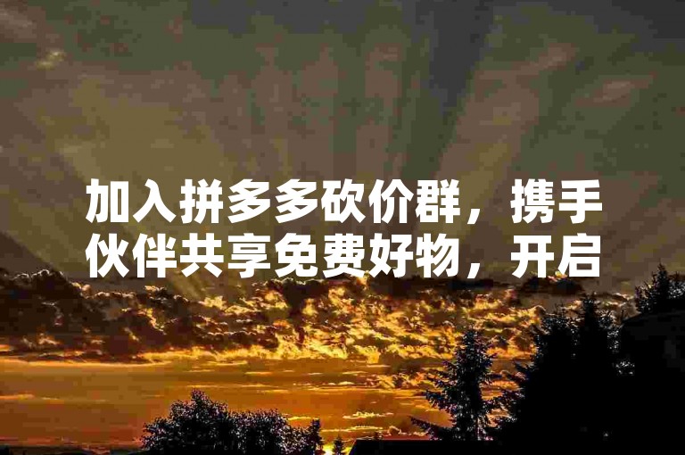 加入拼多多砍价群，携手伙伴共享免费好物，开启省钱购物的全新征程。