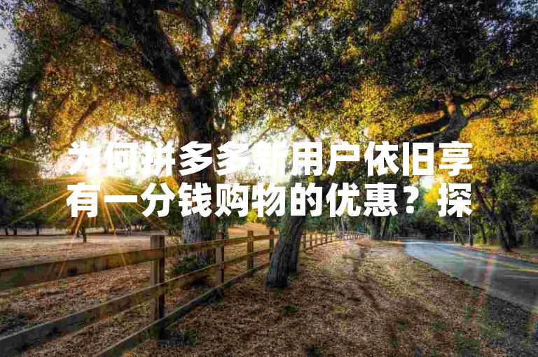 为何拼多多新用户依旧享有一分钱购物的优惠？探究其背后的深层因素。