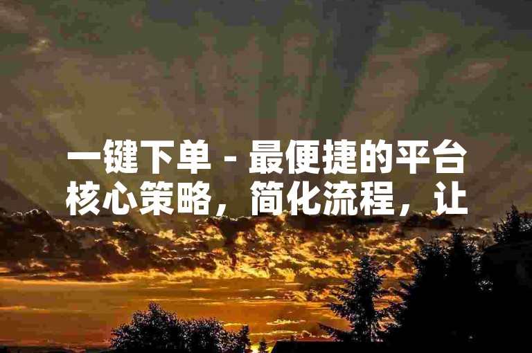 一键下单 - 最便捷的平台核心策略，简化流程，让您迅速自助下单的领先平台！初体验者首选！