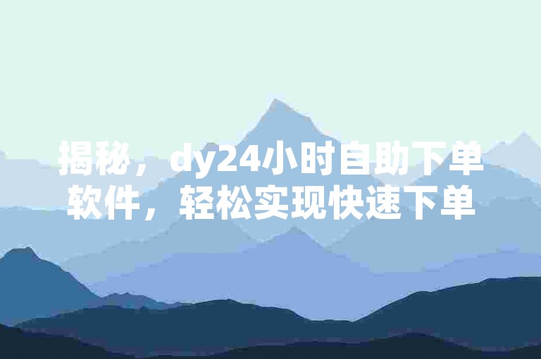 揭秘，dy24小时自助下单软件，轻松实现快速下单！