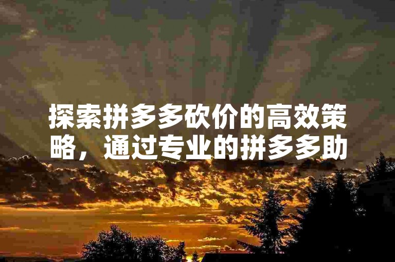 探索拼多多砍价的高效策略，通过专业的拼多多助力视频教程，掌握如何利用拼多多砍价网站快速达成目标。