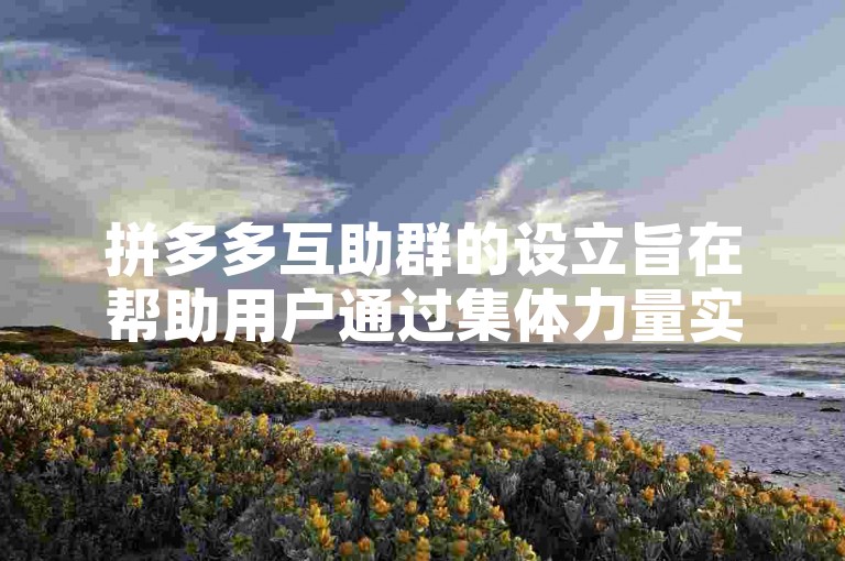 拼多多互助群的设立旨在帮助用户通过集体力量实现优惠购物，其位置通常在拼多多应用内的社区或聊天功能中，而功能则包括信息分享、资源互助及经验交流。