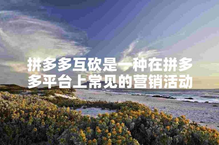 拼多多互砍是一种在拼多多平台上常见的营销活动形式，用户通过互相帮助砍价来获取商品折扣。