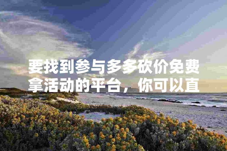 要找到参与多多砍价免费拿活动的平台，你可以直接在拼多多App内搜索砍价免费拿，或者关注拼多多的官方社交媒体账号获取最新活动信息。