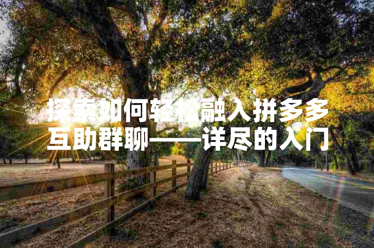 探索如何轻松融入拼多多互助群聊——详尽的入门教程。