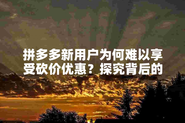 拼多多新用户为何难以享受砍价优惠？探究背后的原因