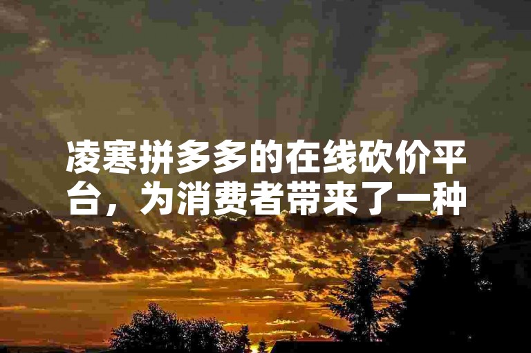 凌寒拼多多的在线砍价平台，为消费者带来了一种轻松愉快的购物新体验。