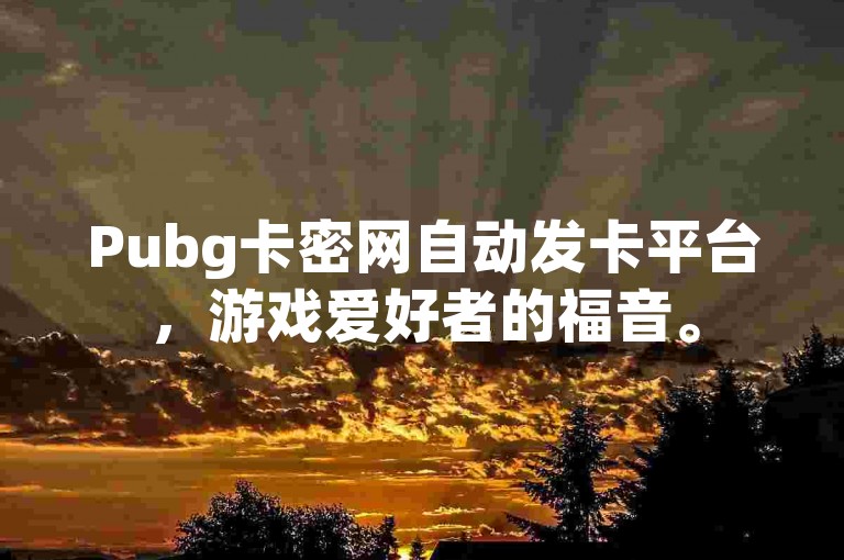 Pubg卡密网自动发卡平台，游戏爱好者的福音。
