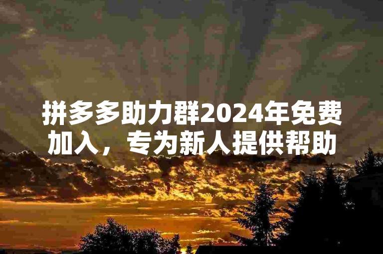 拼多多助力群2024年免费加入，专为新人提供帮助。