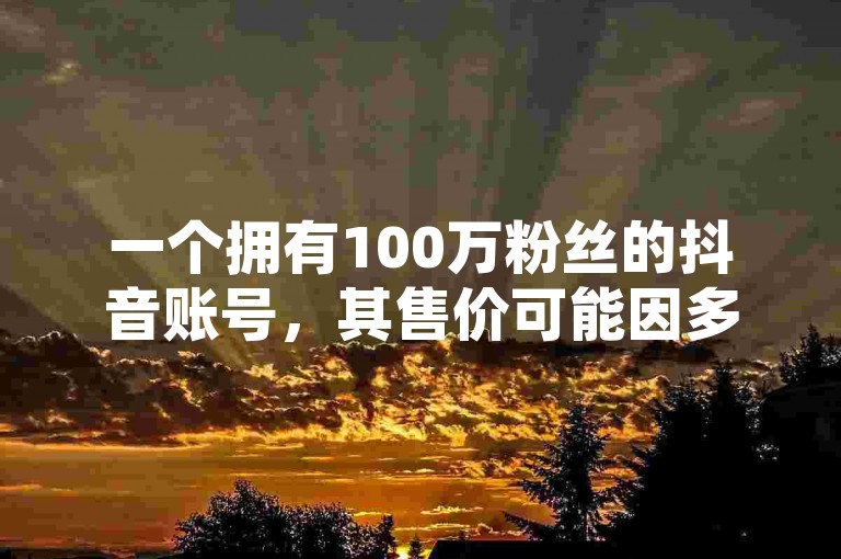 一个拥有100万粉丝的抖音账号，其售价可能因多种因素而异，包括但不限于账号的活跃度、内容质量、粉丝地域分布等。