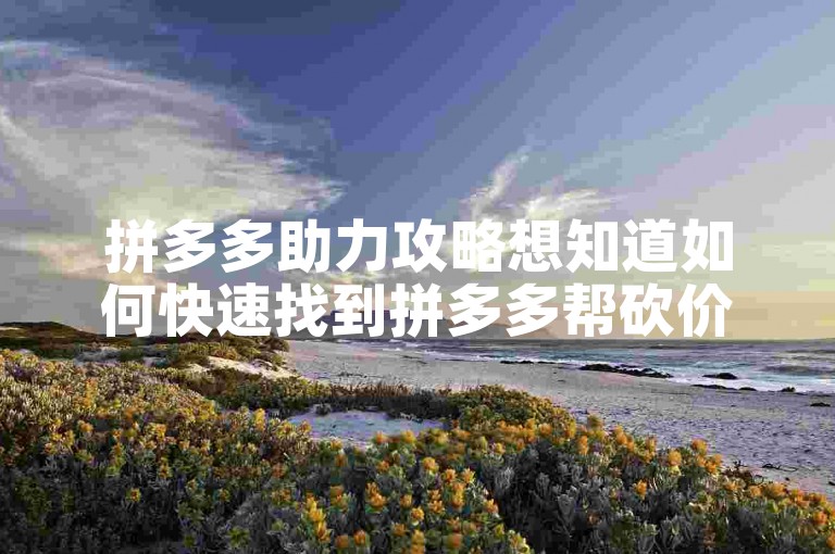 拼多多助力攻略想知道如何快速找到拼多多帮砍价的群吗？