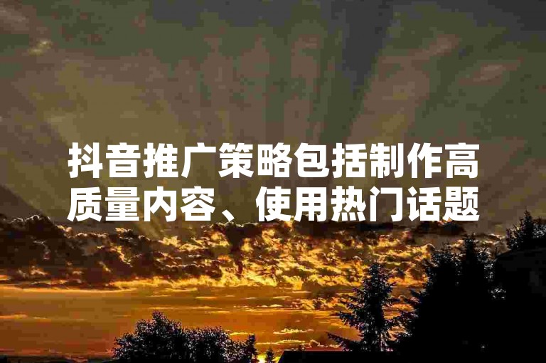 抖音推广策略包括制作高质量内容、使用热门话题标签、与网红合作以及定期发布视频，以吸引更多观众。
