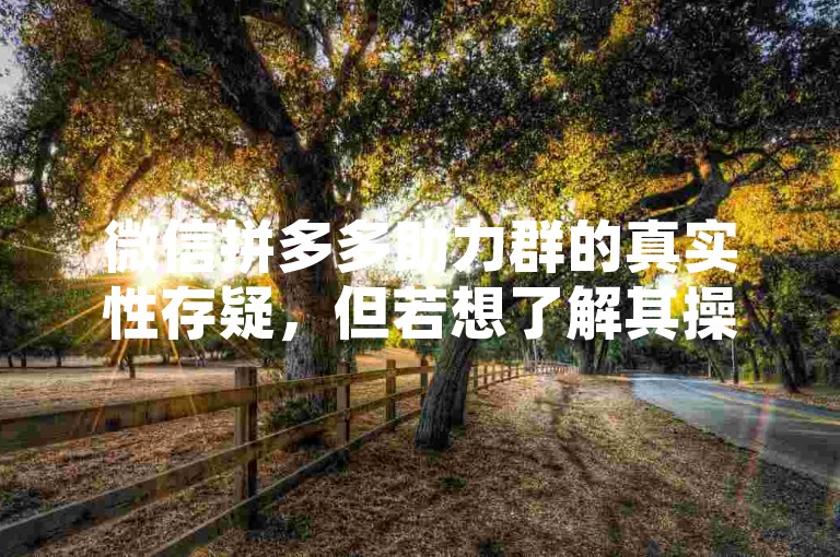 微信拼多多助力群的真实性存疑，但若想了解其操作方式，可尝试通过正规渠道加入并遵循群内规则进行砍价活动。