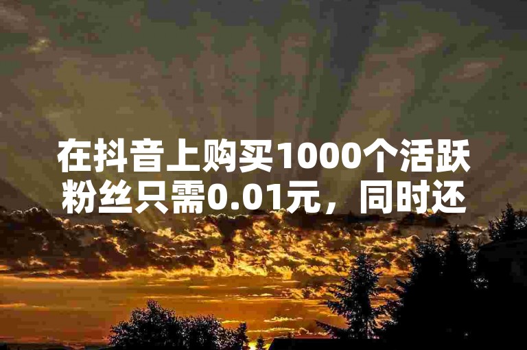 在抖音上购买1000个活跃粉丝只需0.01元，同时还有提供一万赞服务的平台。