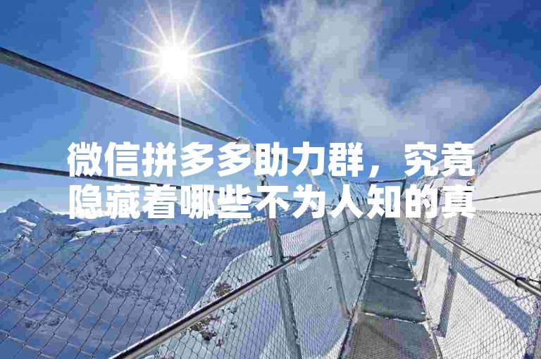 微信拼多多助力群，究竟隐藏着哪些不为人知的真相呢？