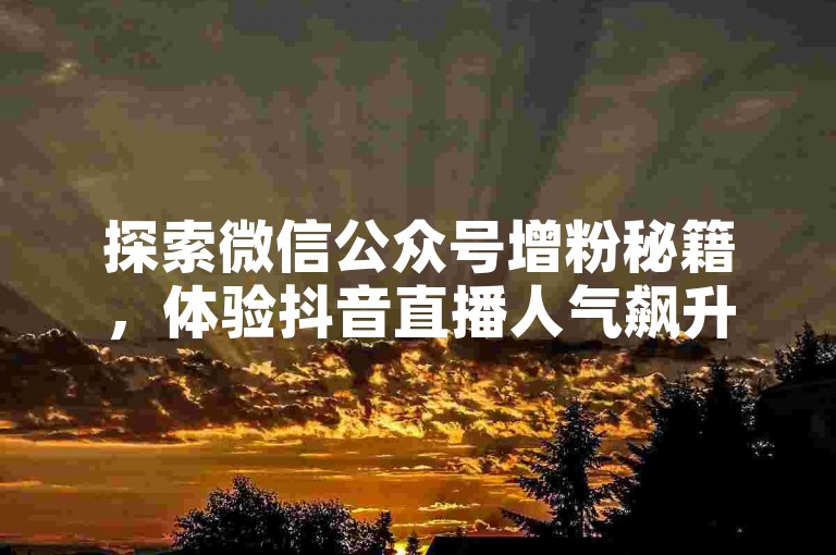 探索微信公众号增粉秘籍，体验抖音直播人气飙升工具，掌握抖音自动播放与互动技巧，一键提升点赞、评论及粉丝关注度。